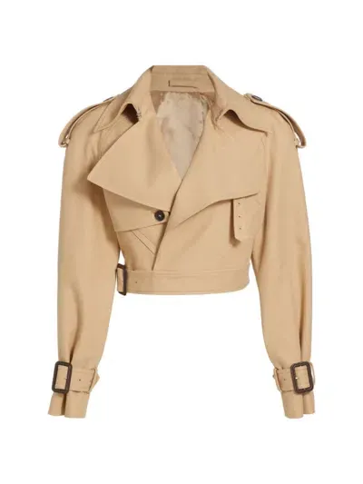 Wardrobe.nyc Women's Perfecto Cotton Crop Trench Coat In Khaki