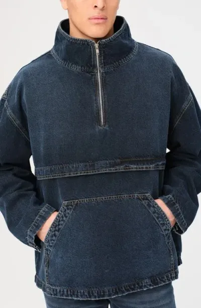 Warp & Weft Warp+weft Oversize Denim Half Zip Popover Jacket In Porter