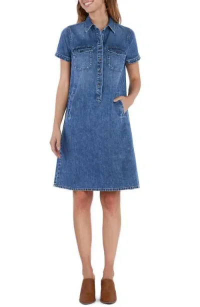 Wash Lab Denim Ace Button Front Denim Shirtdress In Ace Blue