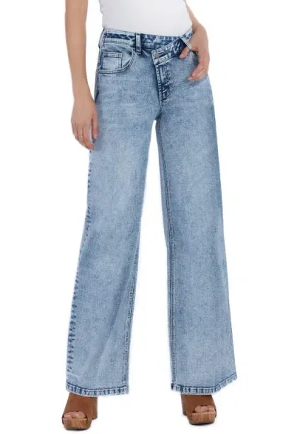 Wash Lab Denim Asymmetric Waist Flare Jeans In Mist Blue