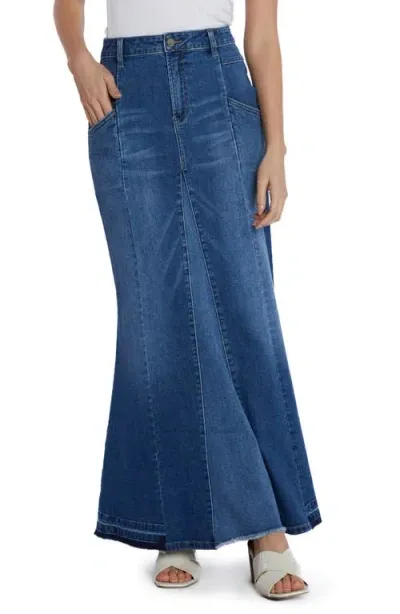 Wash Lab Denim Bliss Flare Denim Maxi Skirt In Washed Blue