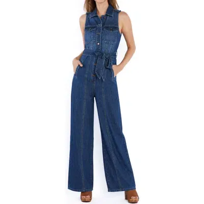 Wash Lab Denim Camp Tie Belt Denim Jumpsuit In Camp Blue