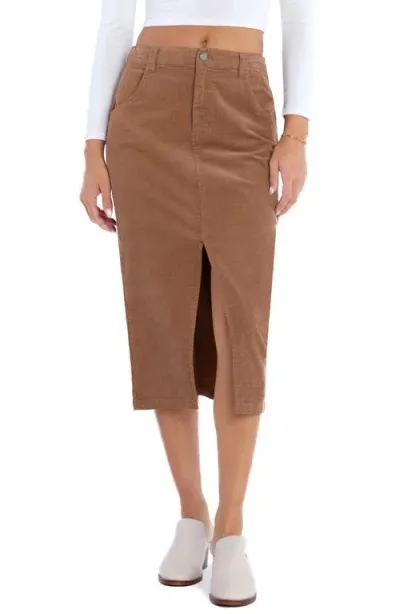 Wash Lab Denim Daily Corduroy Front Slit Skirt In Caramel