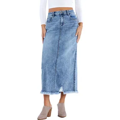 Wash Lab Denim Demolition Frayed Denim Skirt In Concrete Denim