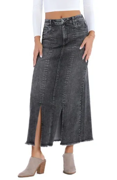 Wash Lab Denim Double Front Slit Denim Maxi Skirt In Split Grey