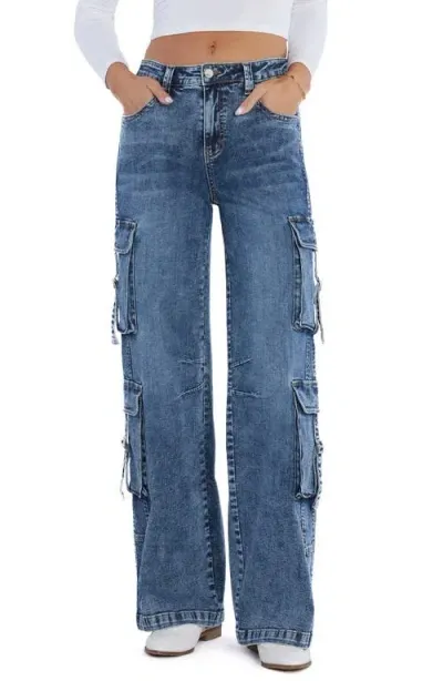 Wash Lab Denim High Waist Straight Leg Cargo Jeans In Cargo Blue