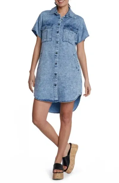 Wash Lab Denim High/low Denim Shirtdress In Hurricane Blue