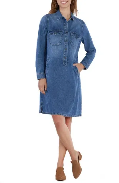 Wash Lab Denim Long Sleeve Denim Shift Dress In Loved Blue