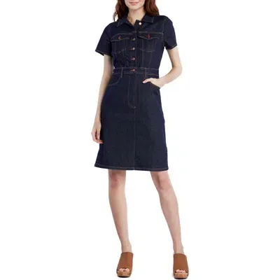 Wash Lab Denim Naomi Fitted Denim Shirtdress In True Indigo