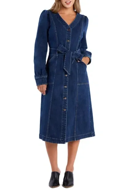 Wash Lab Denim Noelle Long Sleeve Denim Midi Dress In Noelle Blue