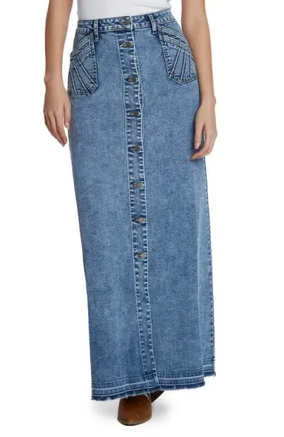 Wash Lab Denim Royal Denim Maxi Skirt In Seaside Blue