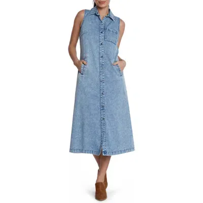 Wash Lab Denim Sleeveless Denim Shirtdress In Frost Blue