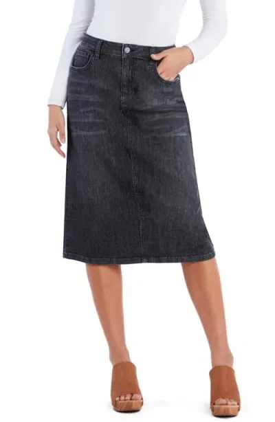 Wash Lab Denim Slick Denim Midi Skirt In Slick Black