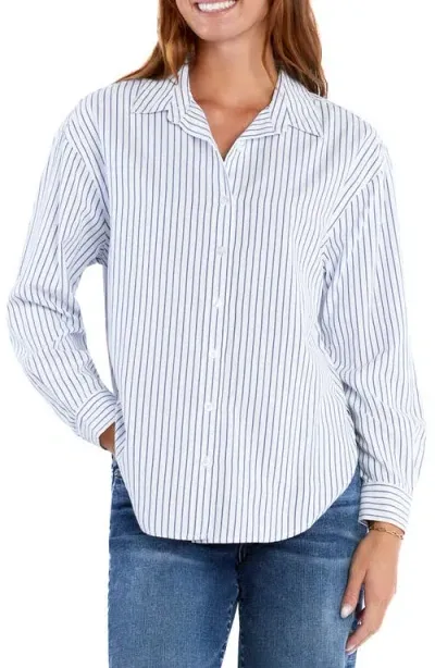 Wash Lab Denim Slick Stripe Cotton Blend Button-up Shirt In Blue Stripes