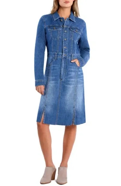 Wash Lab Denim Sway Raw Hem Long Sleeve Denim Shirtdress In Graphic Blue