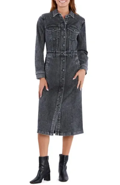 Wash Lab Denim Western Long Sleeve Denim Midi Shirtdress In Cork Denim