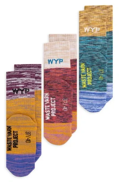 Waste Yarn Project Assorted 3-pack One Of A Kind Crew Socks In Mixed Yellow