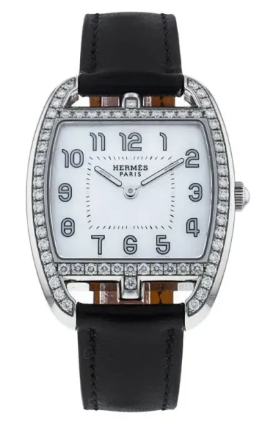 Watchfinder & Co. Hermès  Cape Cod Leather Strap Watch, 29mm In Black/white