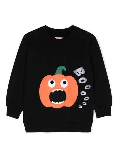 Wauw Capow By Bangbang Kids' Pumpkin Party Raglan Sweatshirt In Black