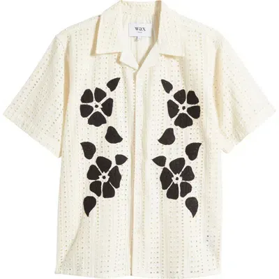 Wax London Didcot Eyelet Floral Appliqué Camp Shirt In Natural