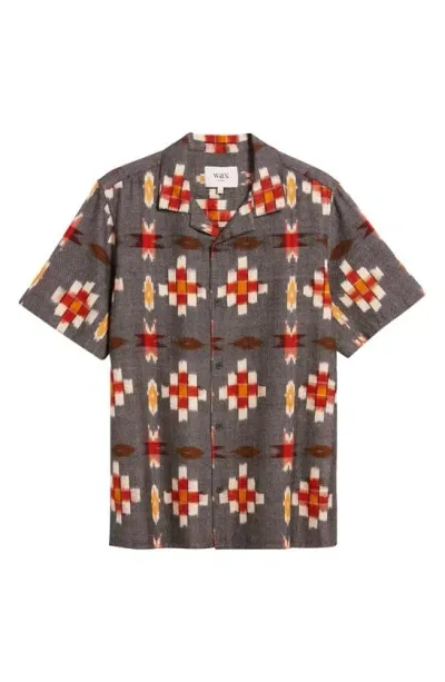 Wax London Didcot Ikat Camp Shirt In Grey Multi