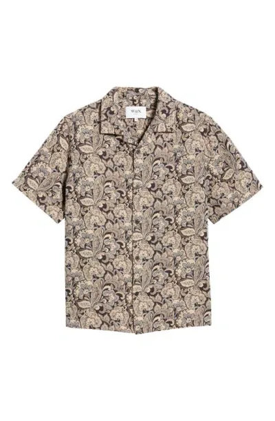 Wax London Didcot Relaxed Fit Paisley Cotton Notched Collar Camp Shirt In Brown