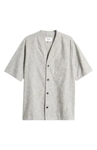 Wax London Faro Linen & Cotton Baseball Shirt In Black/white