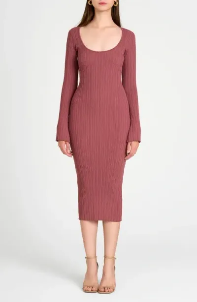 Wayf Alexi Long Sleeve Rib Dress In Mauve