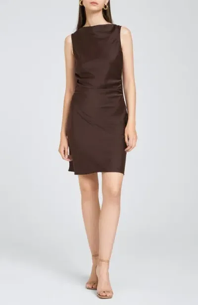 Wayf Amira Open Back Satin Minidress In Espresso