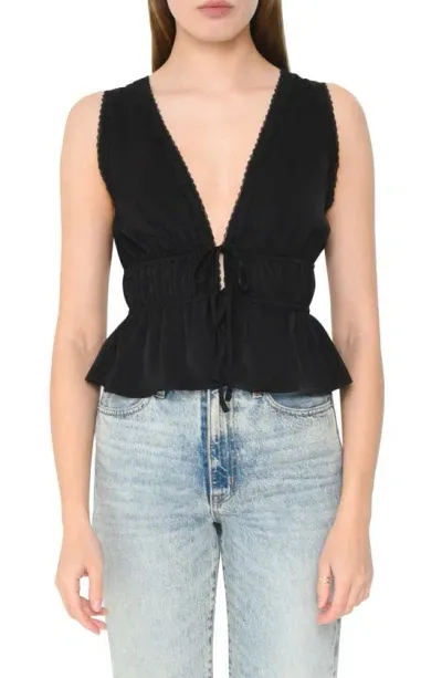 Wayf Beatrix Lace Trim Peplum Top In Black