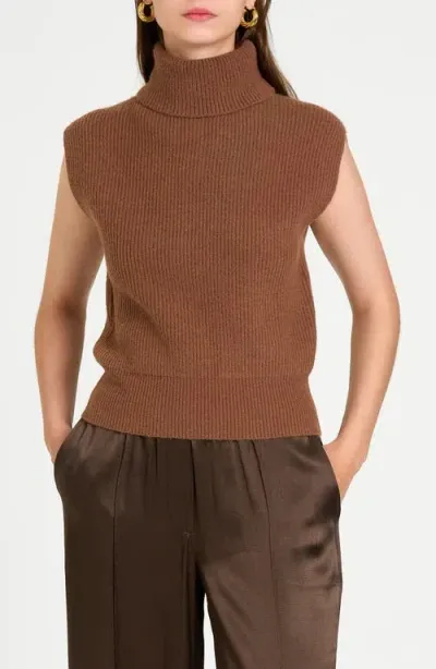 Wayf Kai Rib Cap Sleeve Turtleneck Sweater In Brown