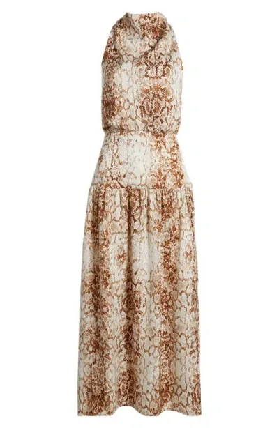 Wayf Karine Cowl Neck Dress In Brown Python