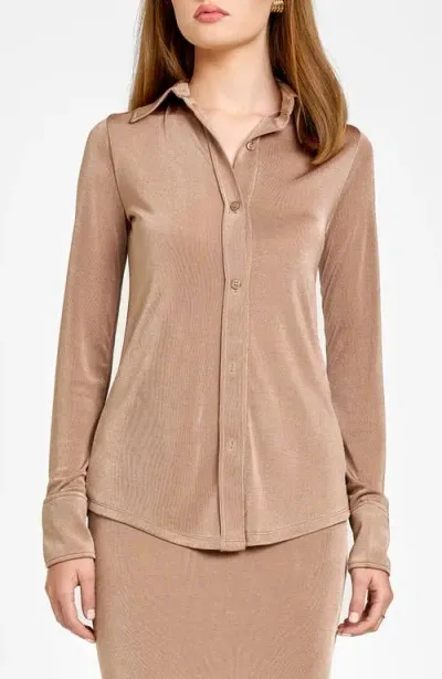 Wayf Knit Button-up Shirt In Pecan