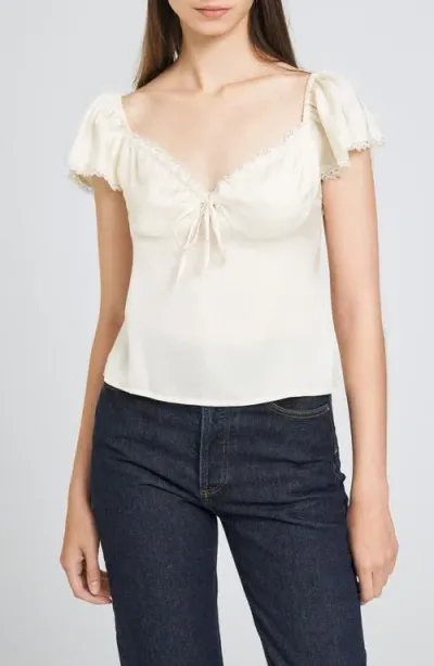 Wayf Melissa Lace Trim Satin Top In Cream