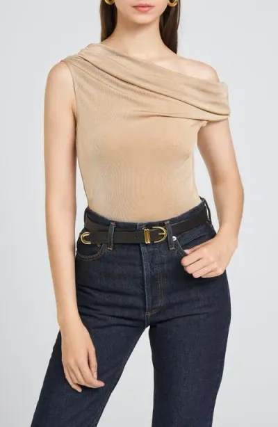 Wayf One-shoulder Bodysuit In Almond