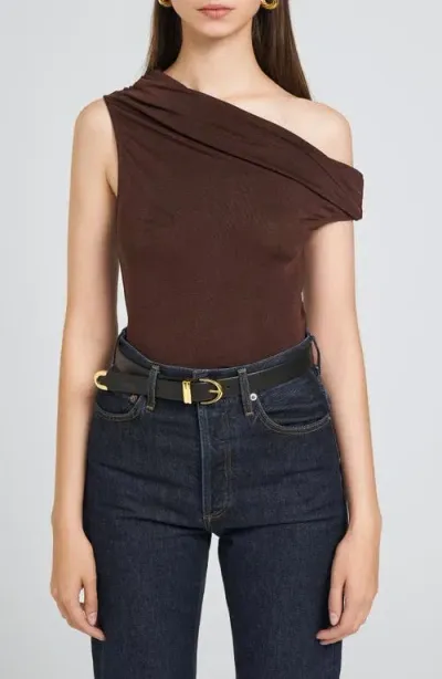 Wayf One-shoulder Bodysuit In Espresso