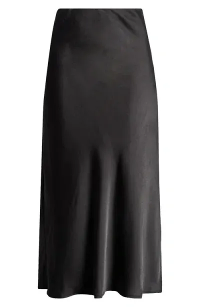 Wayf Porter Satin Midi Skirt In Black