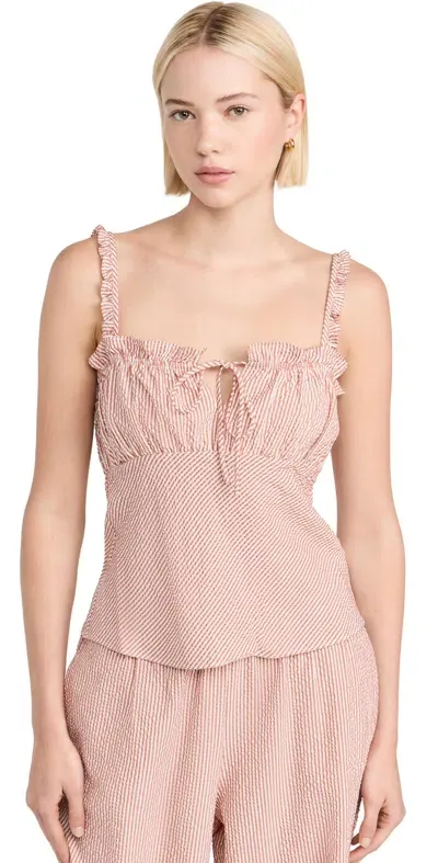 Wayf Ruched Cami Top Amber Seersucker