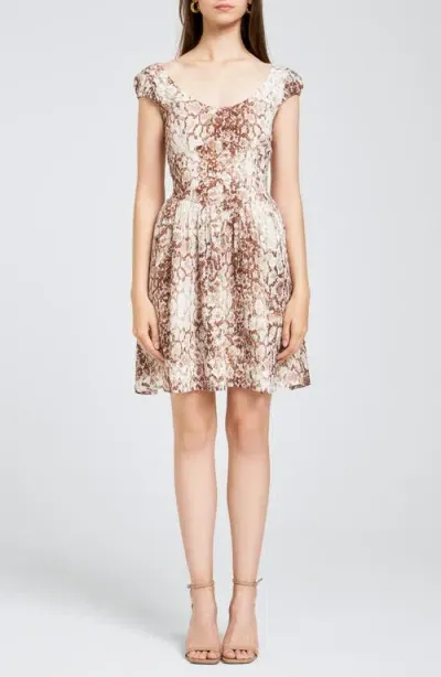 Wayf Sandrine Snakeskin Print Satin Minidress In Brown Python