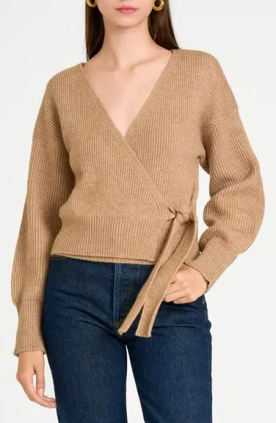 Wayf Terri Bouclé Rib Wrap Sweater In Mocha