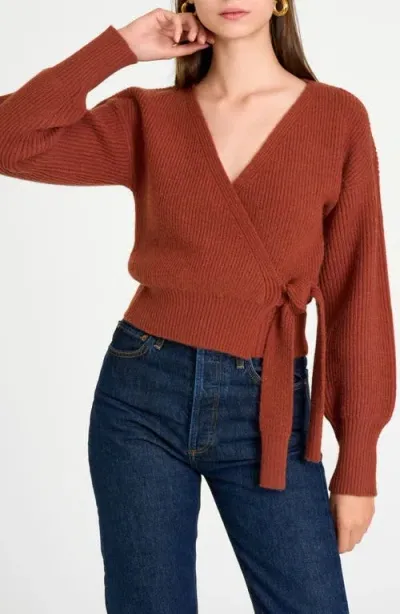 Wayf Terri Bouclé Rib Wrap Sweater In Burnt Sienna