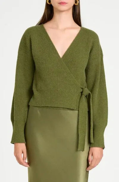 Wayf Terri Bouclé Rib Wrap Sweater In Olive