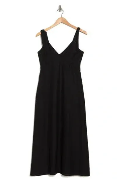 Wayf Tie Strap Linen Blend Tank Dress In Black