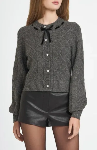 Wayf X Chérie Madeleine Joli Ribbon Trim Cable Cardigan In Dark Grey