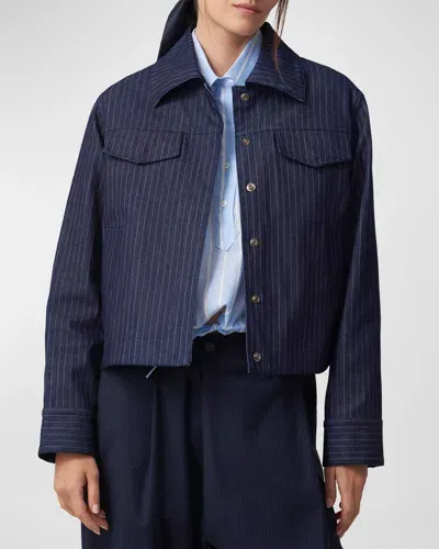 We-ar4 The Port Denim Jacket In Dark Denim Pinstripe