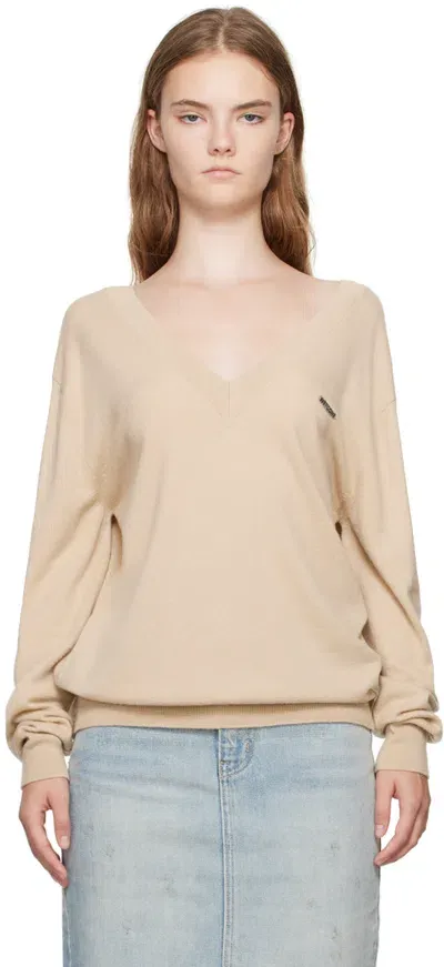 We11 Done Beige Deep V-neck Sweater