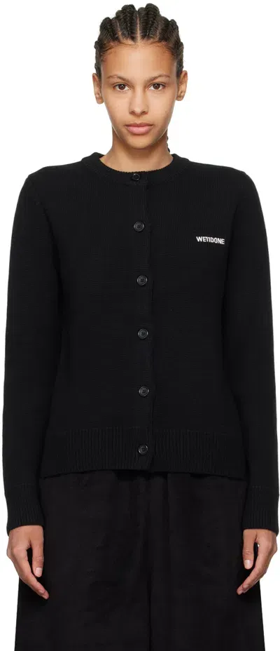 We11 Done Logo-jacquard Crew-neck Cardigan In Black