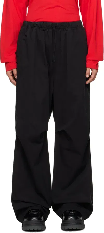 We11 Done Black Tucked Wide Trousers