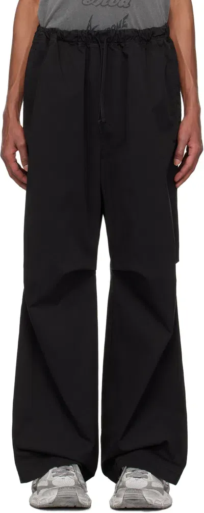 We11 Done Black Tucked Wide Trousers