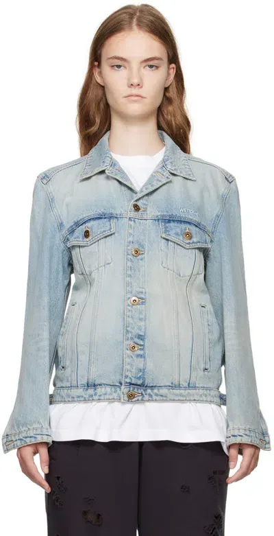 We11 Done Blue Washed Denim Jacket In Sky